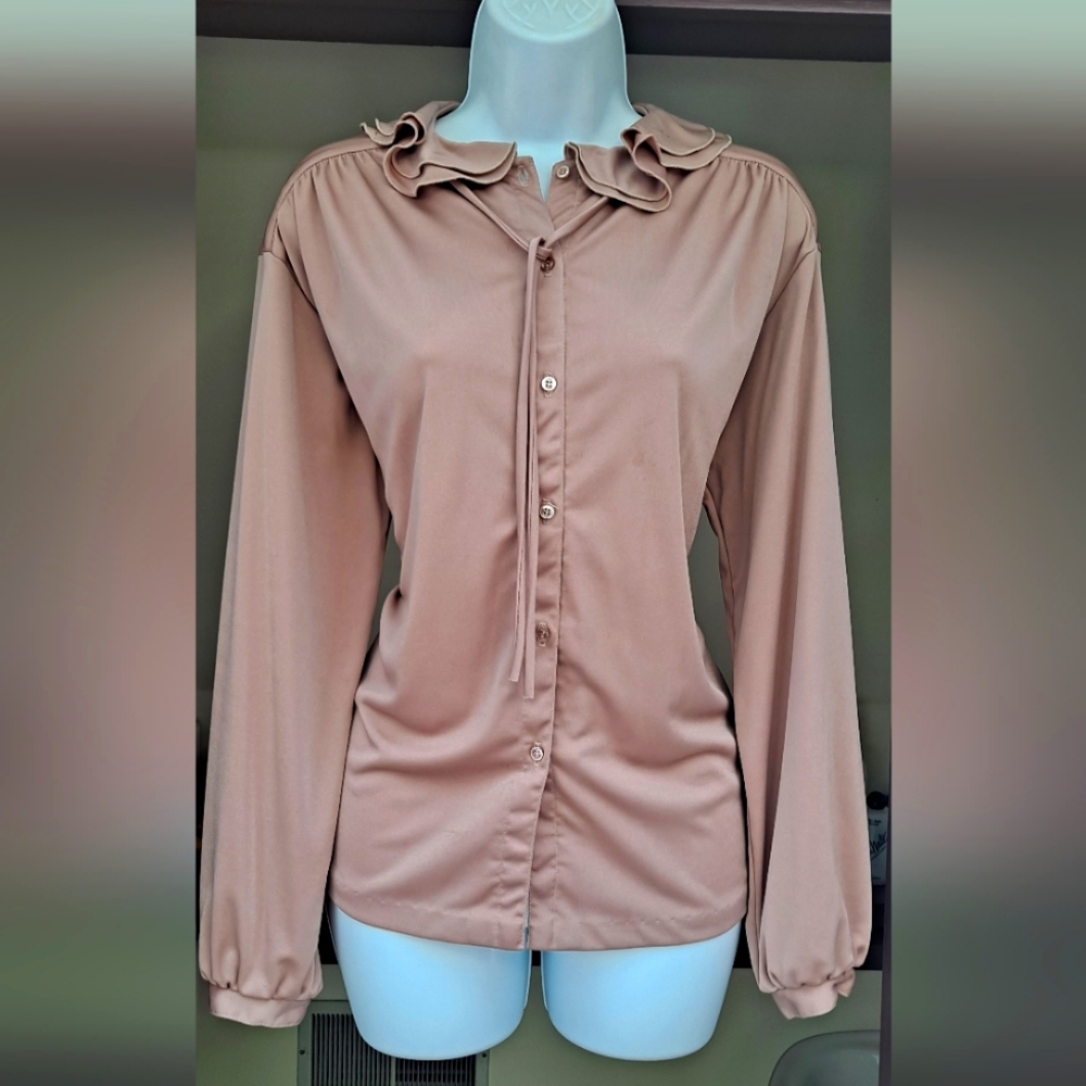 NWOT Vintage 1970s INNER VISIONS by Ship n Shore Rose Blouse Ruffled Tie Collar